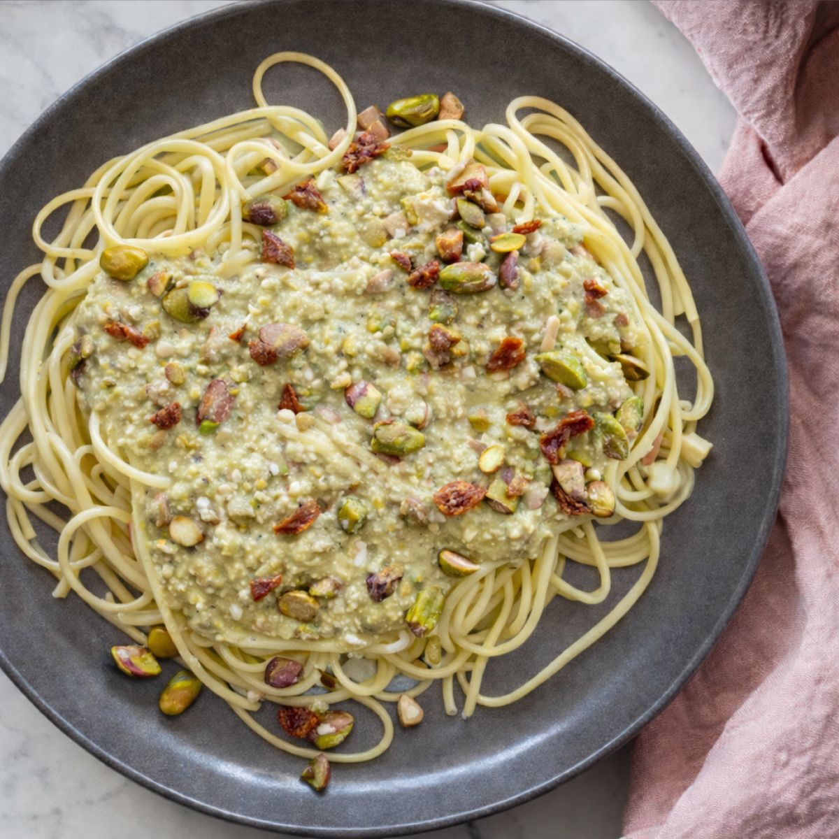 Linguine à la crème de pistache végétarien2